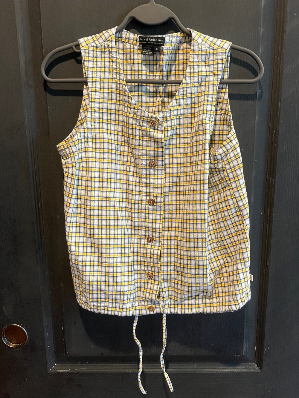 Royal Robbins Yellow White Plaid Sleeveless Button-Down